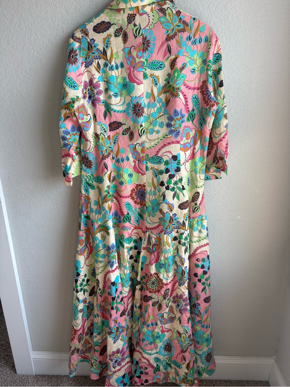 Anjuna Collection Embellished Floral Cotton Maxi Shirt Dress US12 Made in Italy - Picture 14 of 16